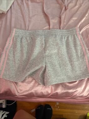 Sunday Heather Gray Lounge Shorts with Pink Side Stripes